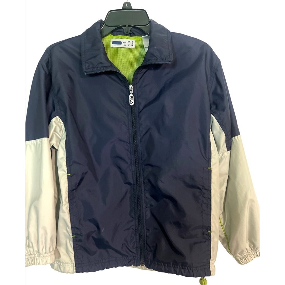 Fila Kids Age 12‎ Windbreaker Jacket Navy/Beige Mesh Lining Lightweight Full Zip